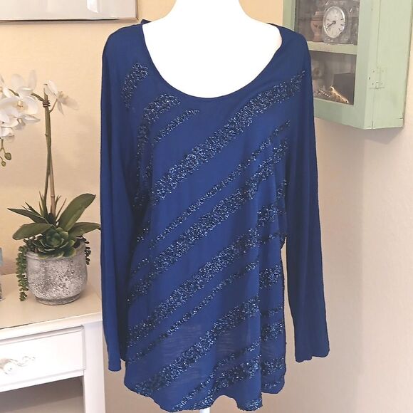 Coldwater Creek Navy Sequined Blouse. Dressy. Cocktail. Party. - Picture 1 of 9